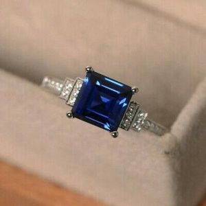 תכשיטי אופנה 925 טבעות כסף לנשים ספיר כחול טבעת נישואין גודל 6-10